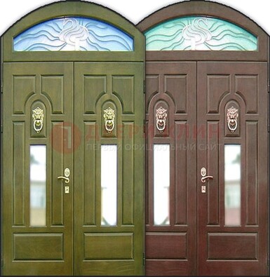 Стальная арочная дверь со стеклом ДА-17 для монолитного дома в Оренбурге