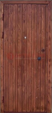 Коричневая железная дверь с евровагонкой ДЕ-18 в Оренбурге