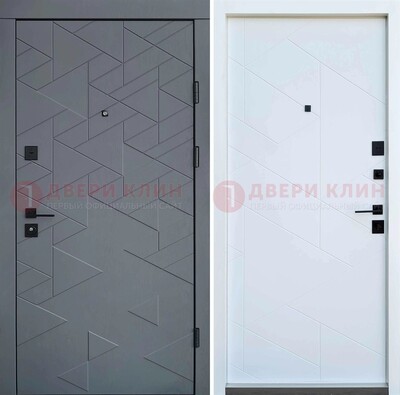 Серая металлическая дверь МДФ с узором  ДМ-224 в Оренбурге