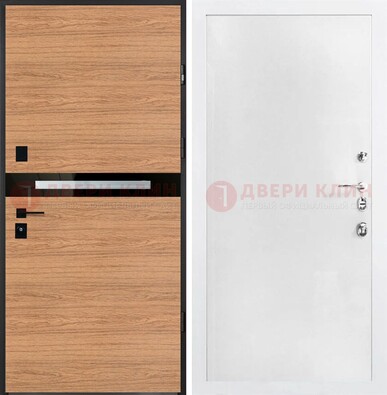 Железная коричневая дверь с МДФ в белом цвете ДМ-313 в Оренбурге