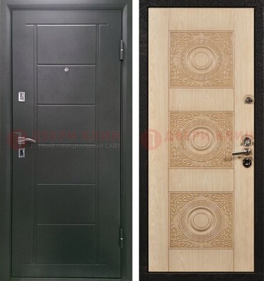 Темная железная дверь с МДФ в квартиру ДМ-344 в Оренбурге