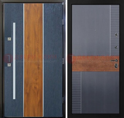 Темная металлическая дверь МДФ со вставками ДМ-411 в Оренбурге