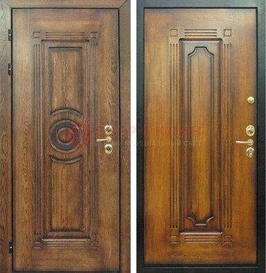 Коричневая металлическая дверь с массивом дуба с рисунком ДМД-10 в Лыткарино
