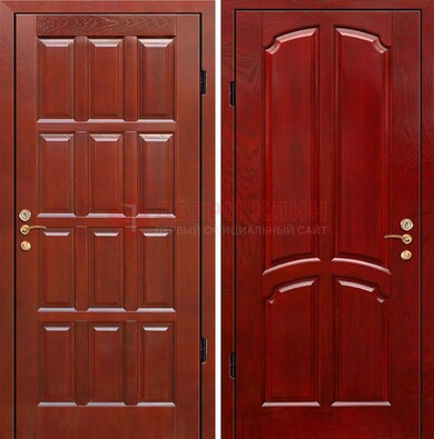 Красная металлическая дверь с массивом дуба ДМД-15 в Оренбурге