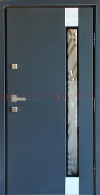 Серая стальная дверь с порошковым покрытием и стеклянной вставкой ДП-216 в Оренбурге