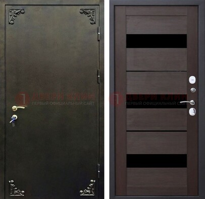 Темная входная дверь с порошковым покрытием и МДФ со стеклом ДП-236 в Оренбурге