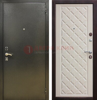 Темно-серая железная дверь с порошковым покрытием и филенчатой МДФ ДП-289 в Оренбурге