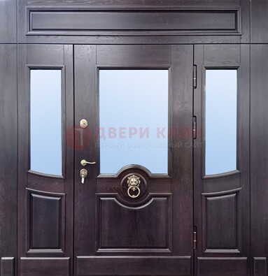Филенчатая металлическая дверь с панелью МДФ и стеклом ДПР-102 в Оренбурге