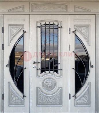 Большая парадная дверь Винорит со стеклом и ковкой ДПР-108 в Оренбурге