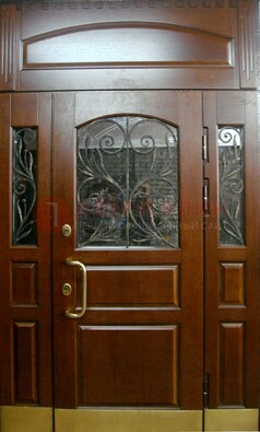Стальная парадная дверь со вставками из стекла и ковки ДПР-30 в коттедж в Оренбурге