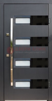 Черная стальная дверь МДФ хайтек со стеклом ДС-16 в Оренбурге