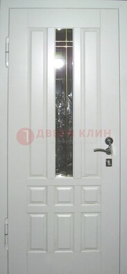 Белая металлическая дверь со стеклом ДС-1 в загородный дом в Оренбурге