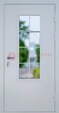 Белая железная дверь порошок со стеклом ДС-31 в Оренбурге