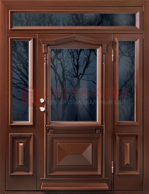 Коричневая металлическая дверь со стеклом ДС-67 в Оренбурге