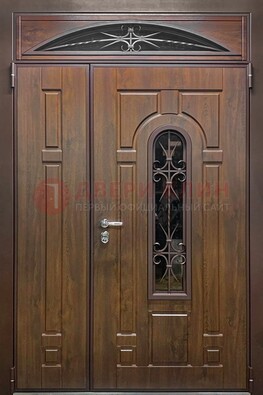 Большая металлическая дверь со стеклом и ковкой ДСК-145 в Оренбурге