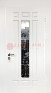 Белая стальная дверь винорит со стеклом и ковкой ДСК-191 в Оренбурге