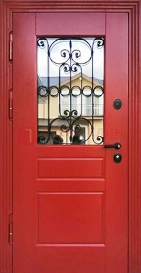 Красная железная дверь Винорит со стеклом и ковкой ДСК-205 в Оренбурге