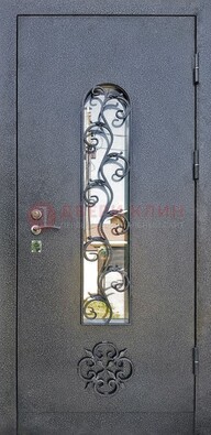 Темная стальная дверь Порошок со стеклом и ковкой ДСК-217 в Оренбурге