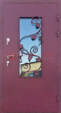 Железная дверь Порошок со стеклом и ковкой лозы ДСК-220 в Оренбурге