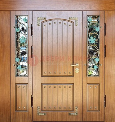 Железная дверь Винорит со стеклом и ковкой лозы ДСК-236 в Оренбурге