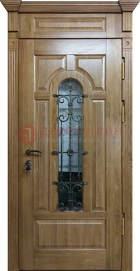 Металлическая дверь массив со стеклом и ковкой для дома ДСК-246 в Оренбурге