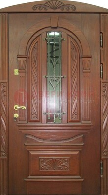Узорная железная дверь массив со стеклом и ковкой ДСК-247 в Оренбурге