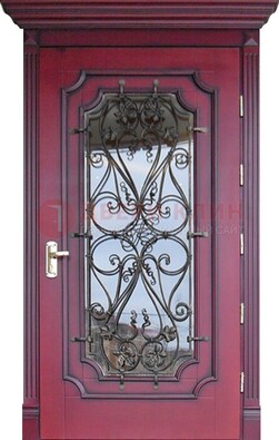 Красная стальная дверь Винорит со стеклом и ковкой ДСК-271 в Сергиевом Посаде