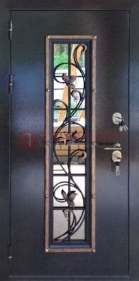 Железная дверь с порошковым напылением стеклом и ковкой ДСК-279 в Оренбурге