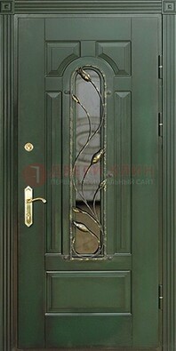 Железная дверь со стеклом и ковкой ДСК-9 для офиса в Оренбурге