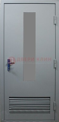 Серая металлическая техническая дверь с декоративной вставкой ДТ-14 в Оренбурге