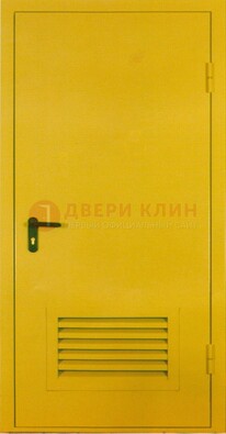 Желтая металлическая противопожарная дверь с вентиляционной решеткой ДТ-15 в Оренбурге