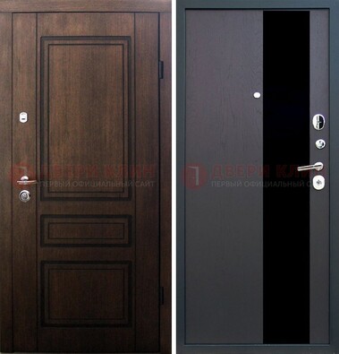 Входная дверь Итальянский орех с МДФ с черным стеклом ДМ-1199 в Оренбурге