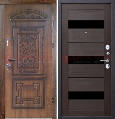Стальная коричневая филенчатая дверь с виноритом и темной МДФ ДВТ-122 в Оренбурге