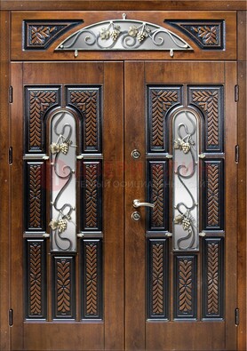 Входная двухстворчатая дверь с виноритом и ковкой ДВТ-183 в Оренбурге
