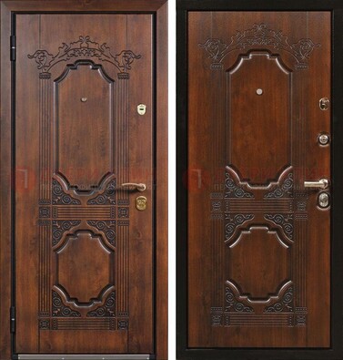 Коричневая железная дверь с виноритом и узором ДВТ-211 в Оренбурге
