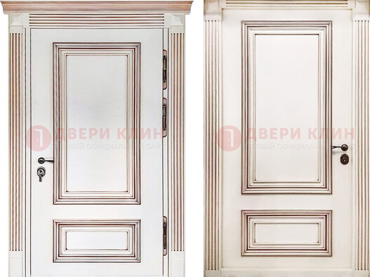 Белая металическая дверь с виноритом для дома ДВТ-239 в Оренбурге