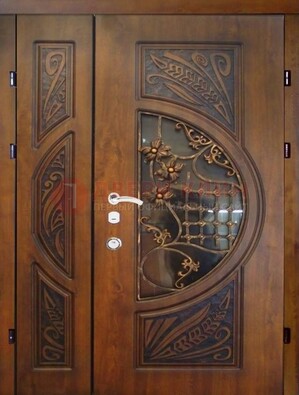 Металлическая дверь с виноритом и резной панелью внутри ДВТ-70 в Оренбурге