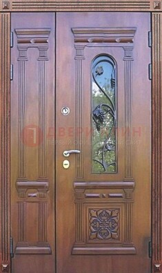 Железная коричневая филенчатая дверь с виноритом и МДФ ДВТ-85 в Оренбурге