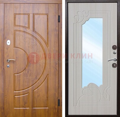 Коричневая металлическая дверь c МДФ с узором и зеркалом ДЗ-105 в Оренбурге