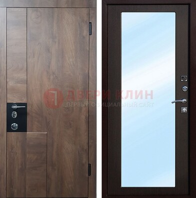 Коричневая металлическая дверь c МДФ с зеркалом ДЗ-106 в Оренбурге