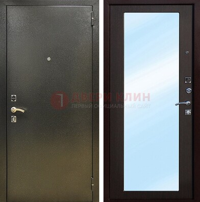 Входная темно-серая дверь c порошковым покрытием и МДФ с зеркалом ДЗ-114 в Оренбурге