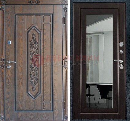 Уличная коричневая дверь c виноритом и МДФ Венге с зеркалом ДЗ-116 в Оренбурге