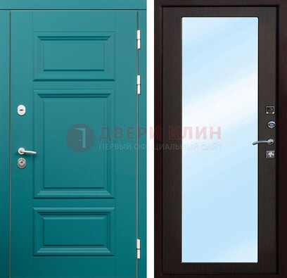 Зеленая входная дверь терморазрыв c виноритом и МДФ с зеркалом ДЗ-122 в Оренбурге
