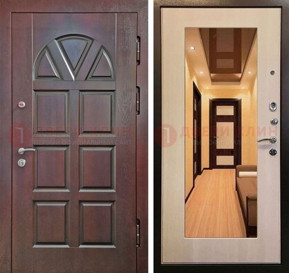 Темная железная дверь с МДФ и зеркалом в квартиру ДЗ-135 в Оренбурге