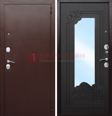 Коричневая стальная дверь с зеркалом ДЗ-18 в Оренбурге