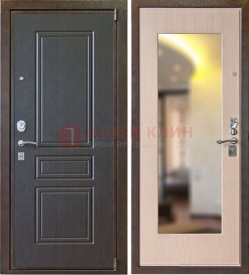 Коричневая стальная дверь с зеркалом МДФ внутри ДЗ-27 в Оренбурге