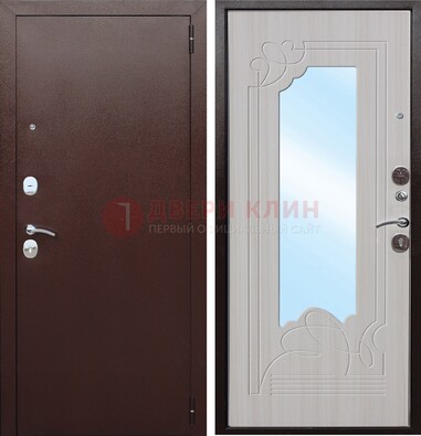 Коричневая металлическая дверь с зеркалом МДФ внутри ДЗ-33 в Оренбурге