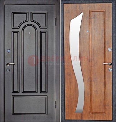 Темная железная дверь с зеркалом ДЗ-35 в Оренбурге