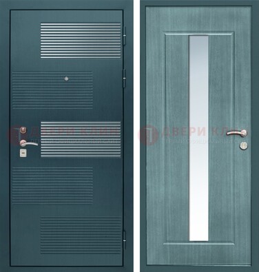 Входная дверь с зеркальной вставкой внутри с голубым МДФ с зеркалом ДЗ-71 в Оренбурге