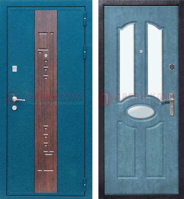 Голубая металлическая дверь МДФ с тремя зеркальными вставками ДЗ-78 в Оренбурге